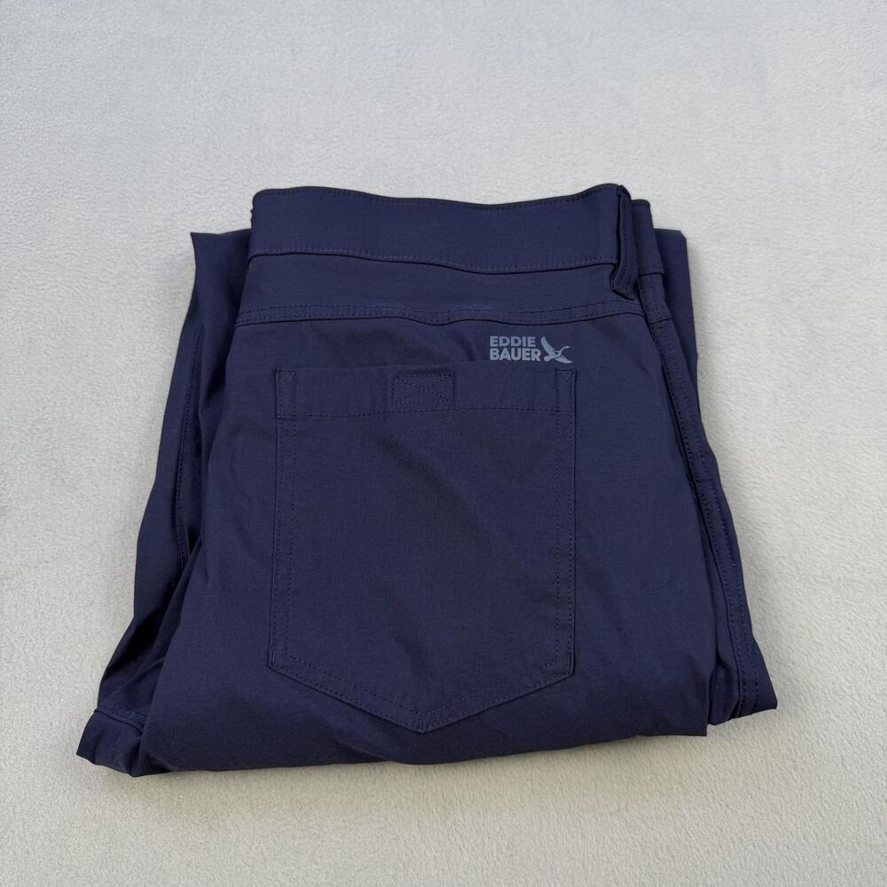 Eddie Bauer Rainier Tech Pants Mens 34x33 Navy Blue Stretch Hiking Zip Pocket